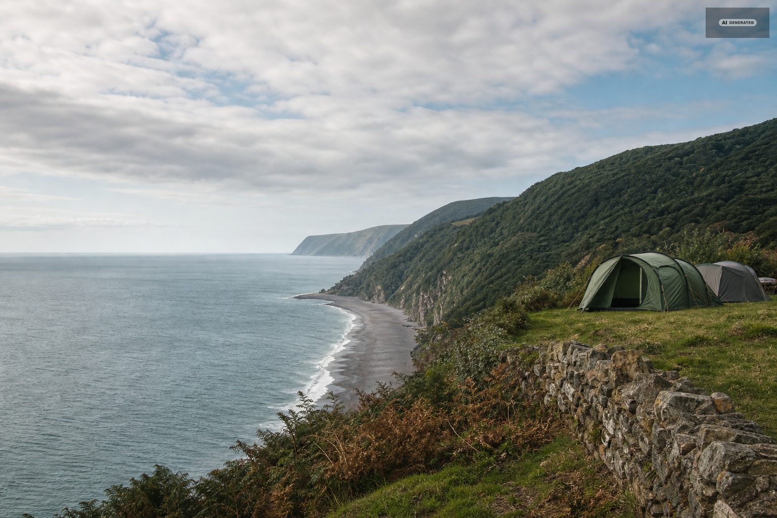 Camping and caravans on the Exmoor coast at Lynton and Lynmouth