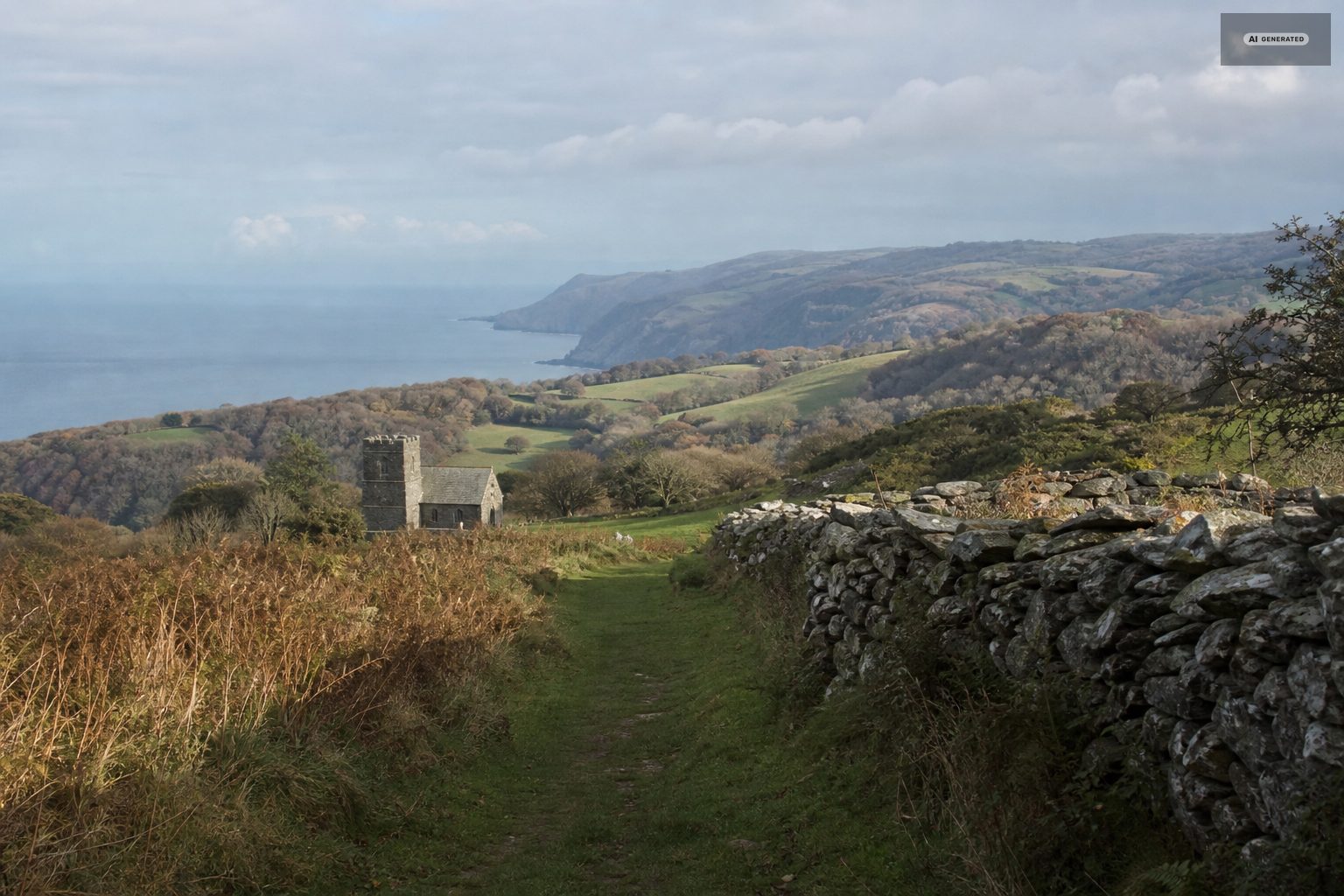 Walking into Exmoor from Malmsmead and Oare church, on the Exmoor coast at Lynton and Lynmouth