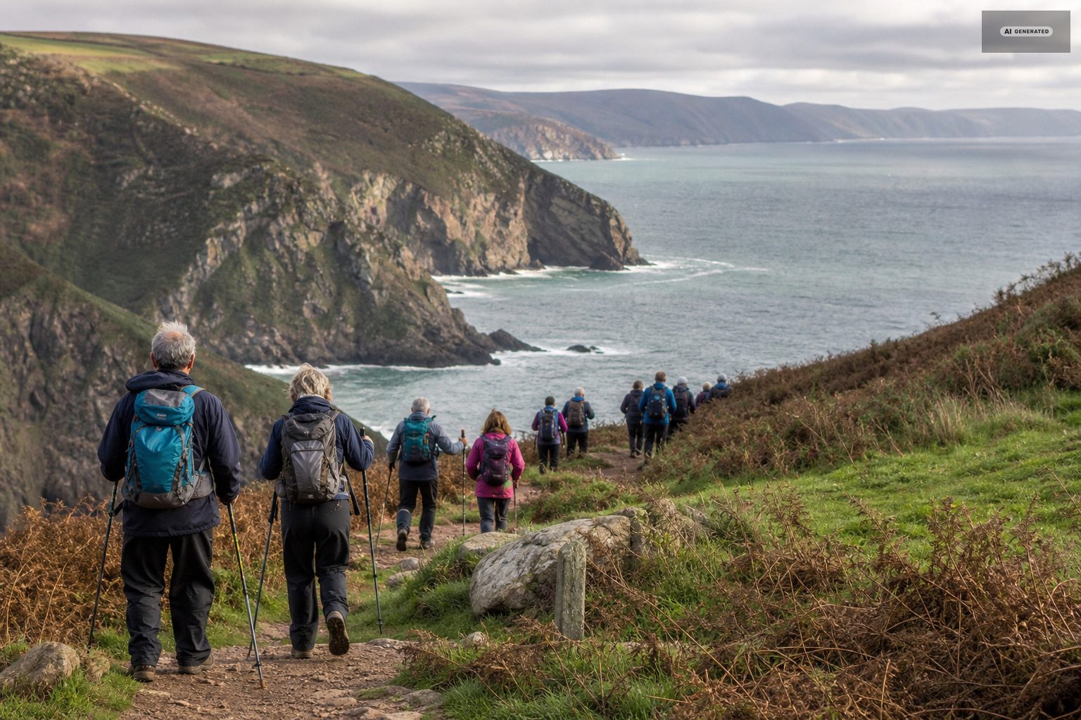 Walking groups, on the Exmoor coast at Lynton and Lynmouth