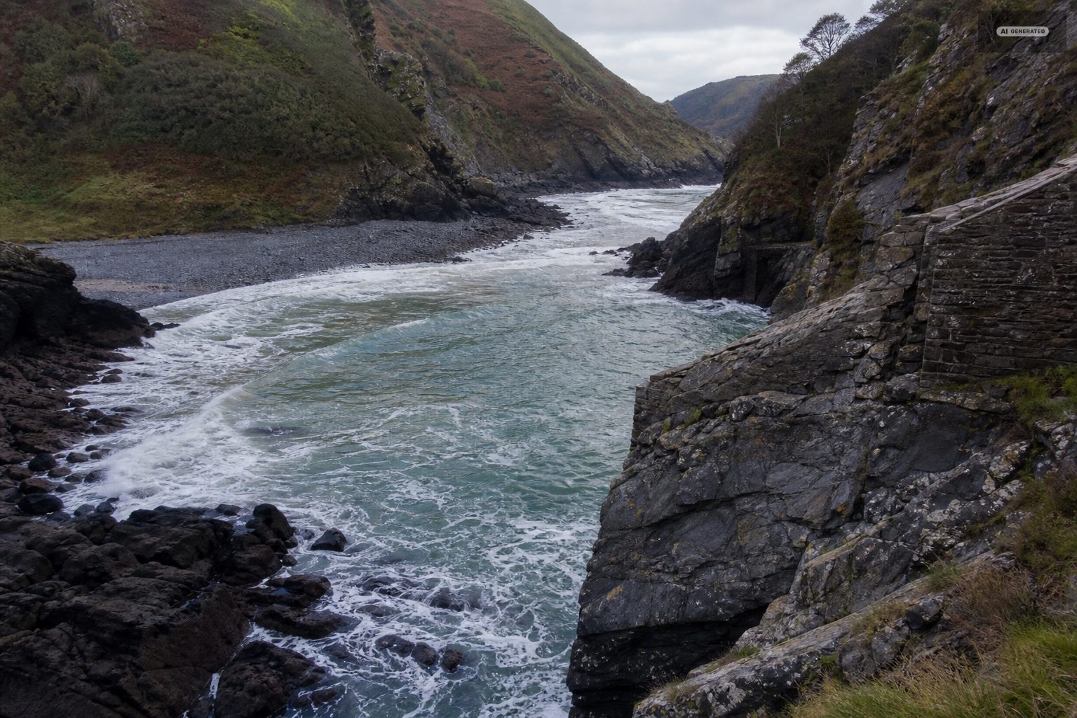 The tide, on the Exmoor coast at Lynton and Lynmouth